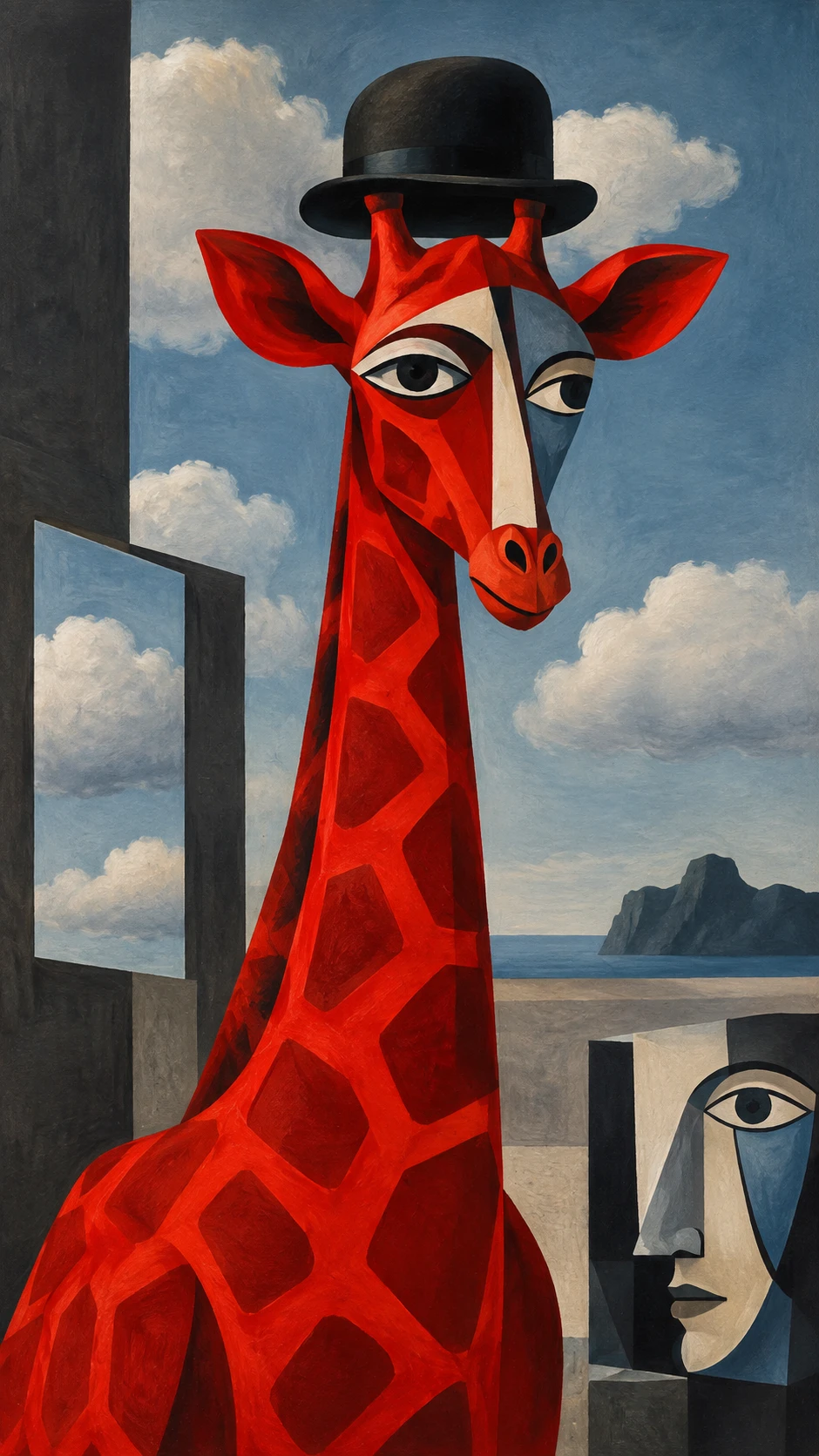 Dipinto surreale di giraffa rossa in stile ispirato al fantasy