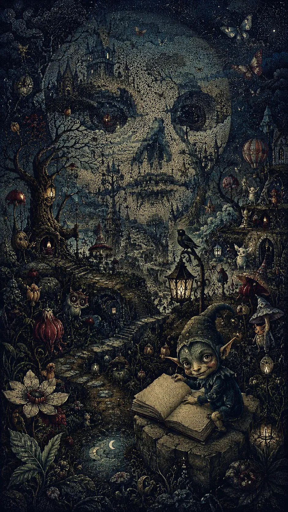 Paisagem de livro de histórias surreal formando uma criatura gigantesca escondida