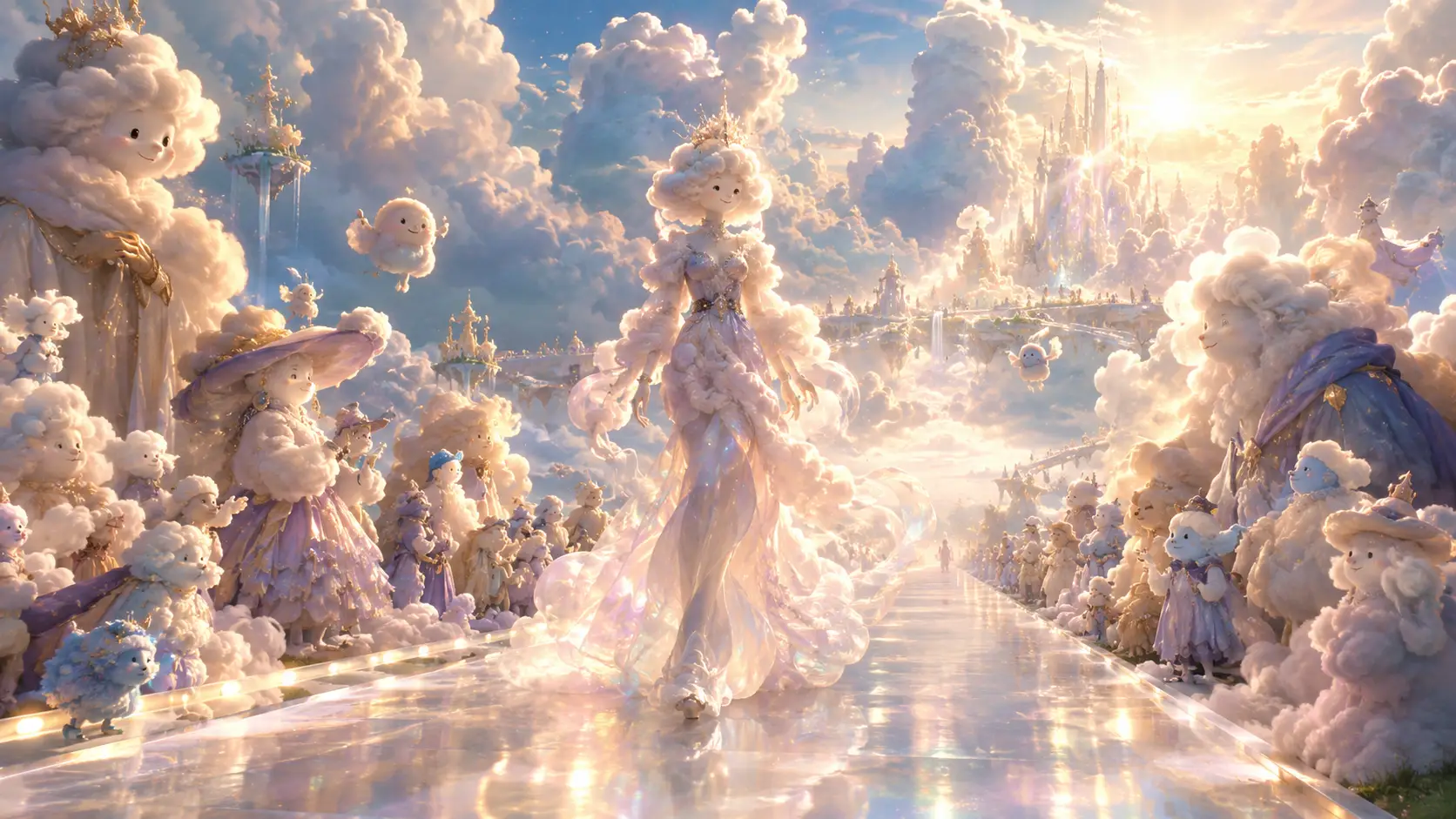 Bizzarre creature di nuvole su una passerella celeste nel cielo
