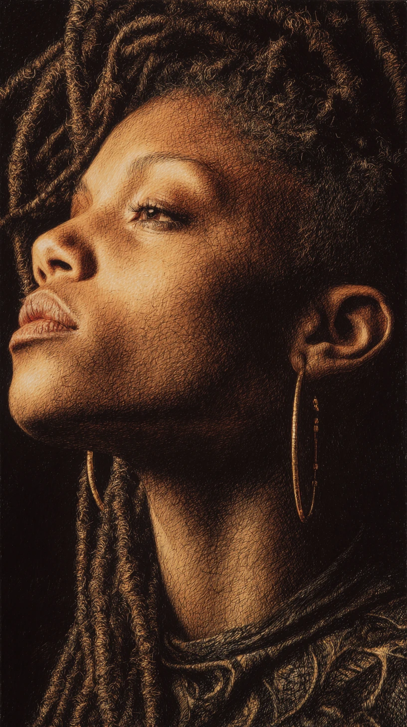 Colored pencil portrait of a young woman in profile