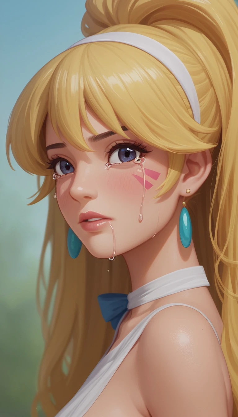 Close de perfil de uma garota de anime triste chorando