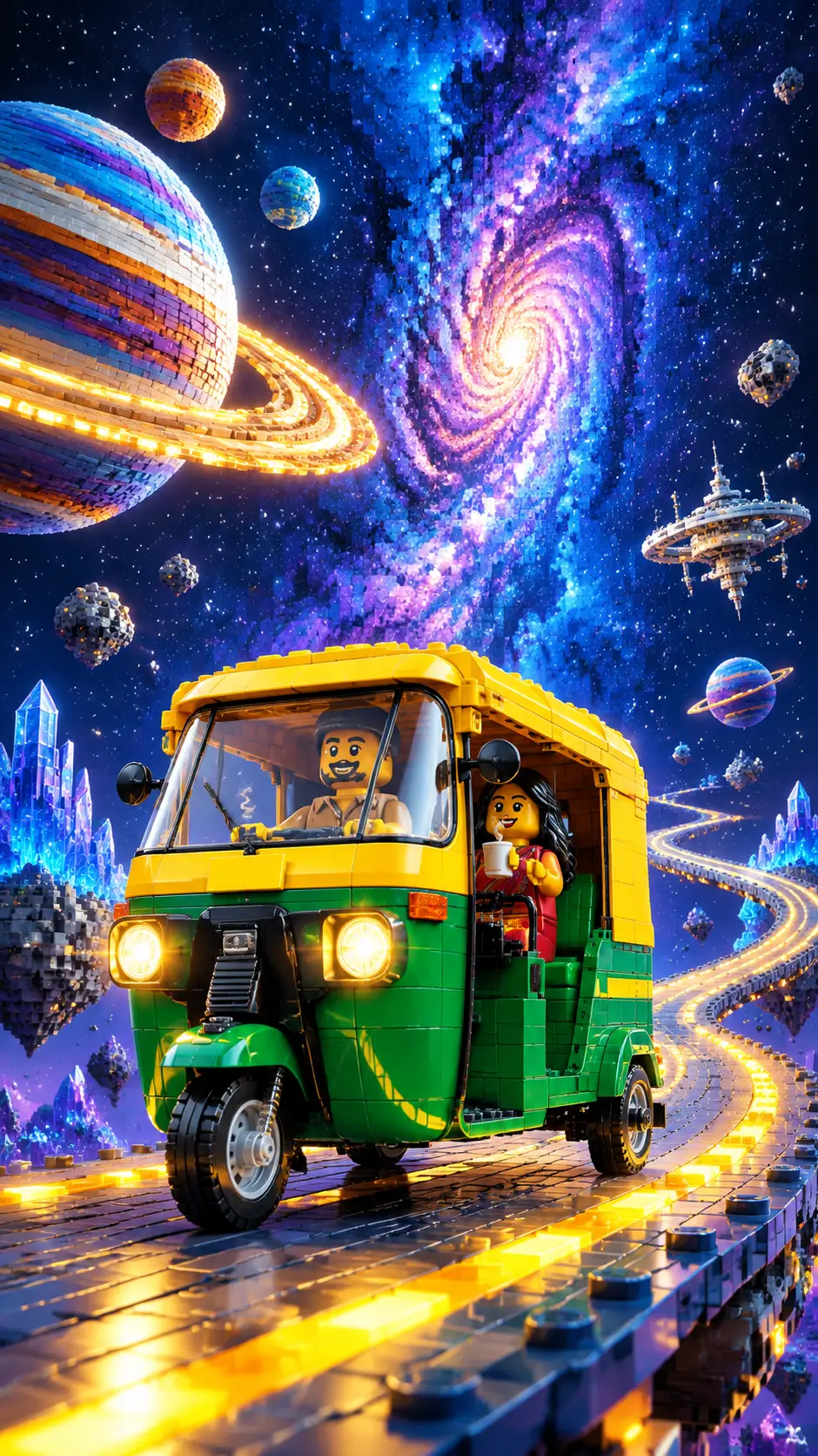 磚砌宇宙公路上的印度嘟嘟車