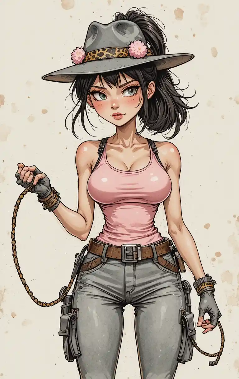 漫畫通俗風格的持鞭女冒險家