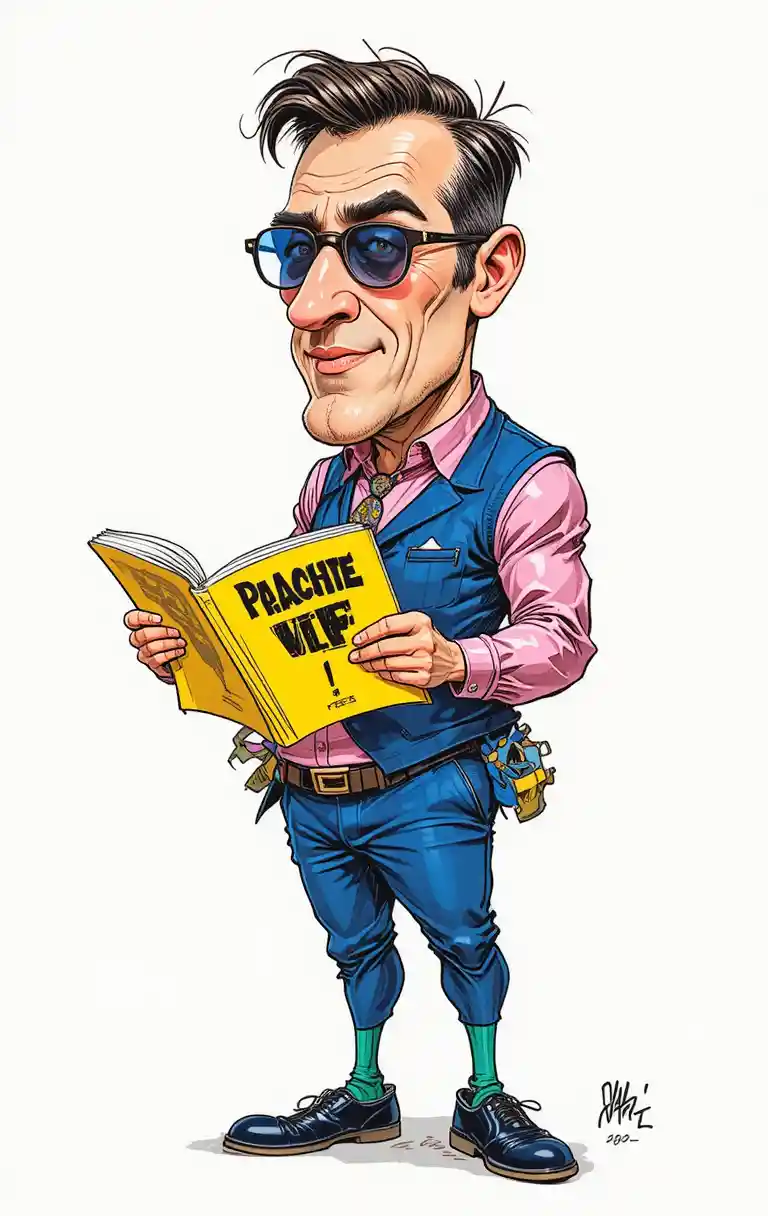 只穿內褲、穿西裝外套看雜誌的卡通男子