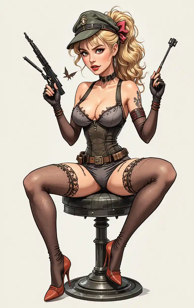 動感漫畫風皮鞭女冒險家插畫