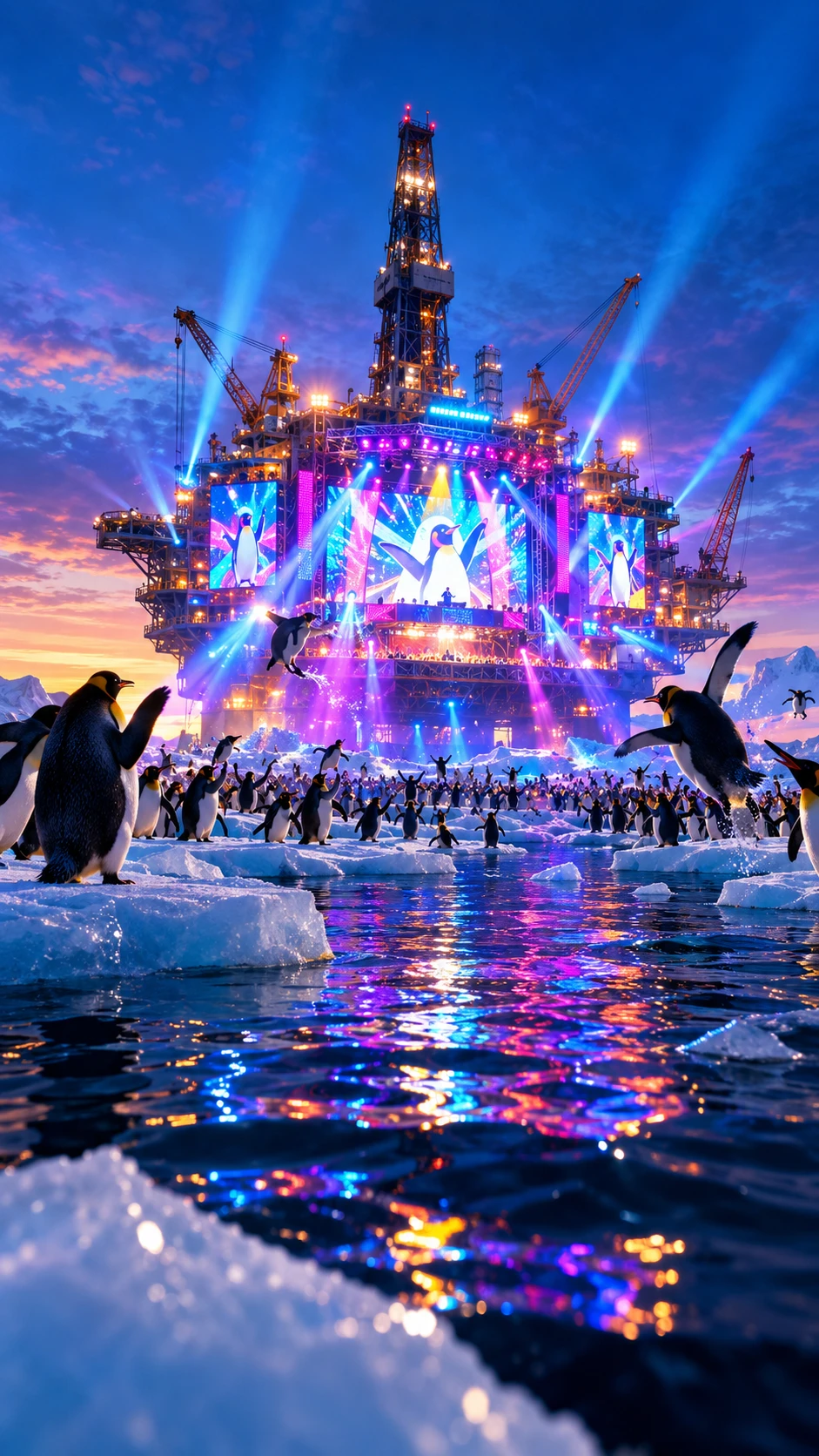 Plataforma petrolera ártica convertida en vibrante festival musical de pingüinos
