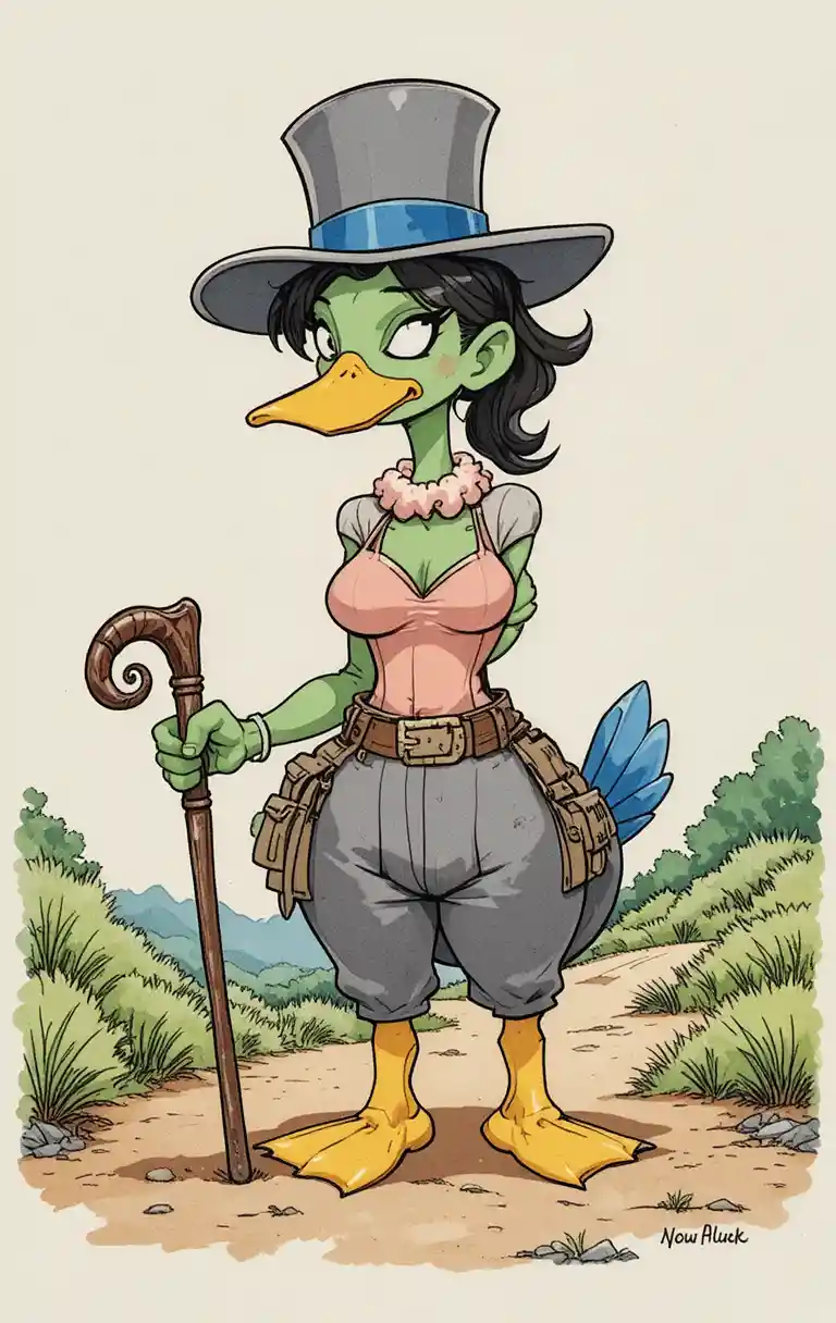 Aventureira com chicote em estilo de HQ em pose dinâmica