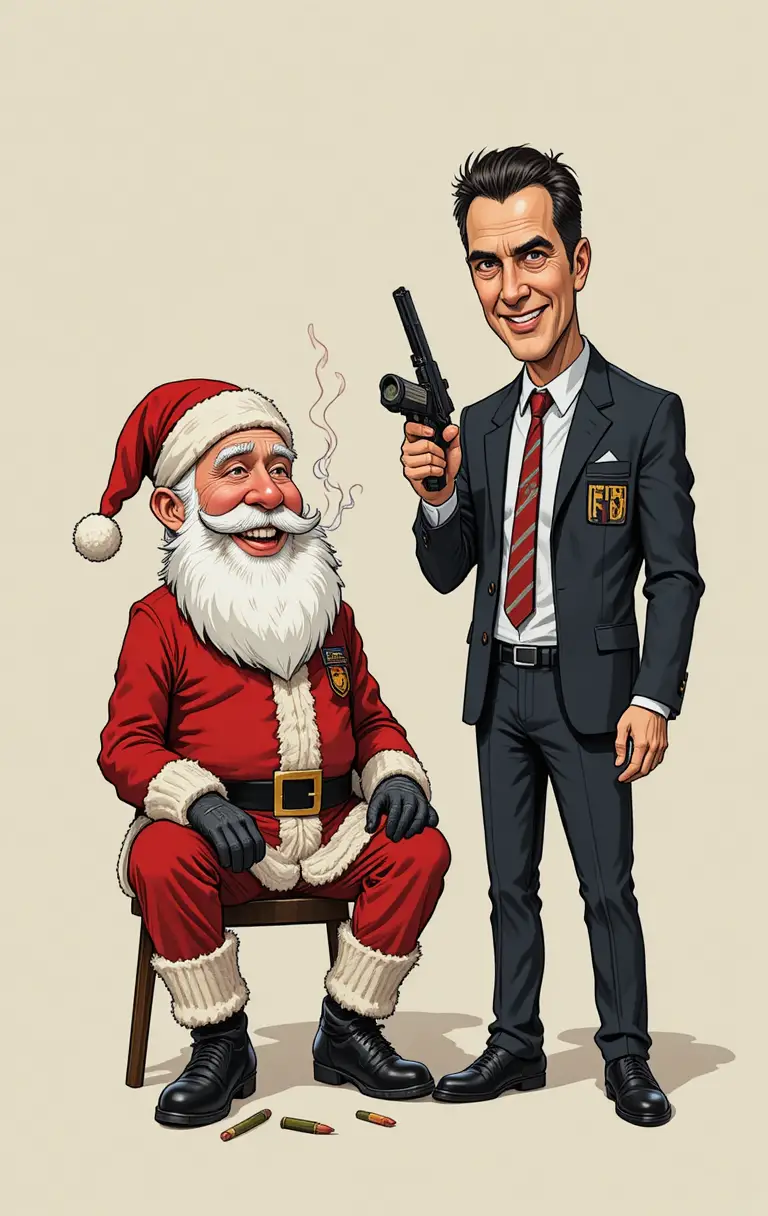 Babbo Natale cartoon e agente FBI in uno scontro di black comedy