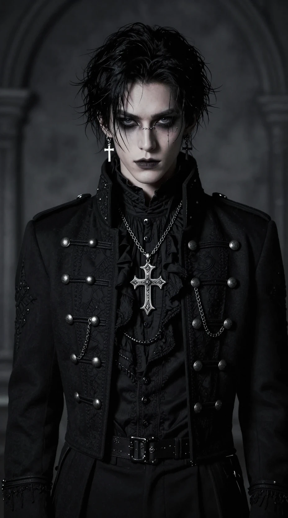 Gothic fashion portrait of a pale androgynous young man