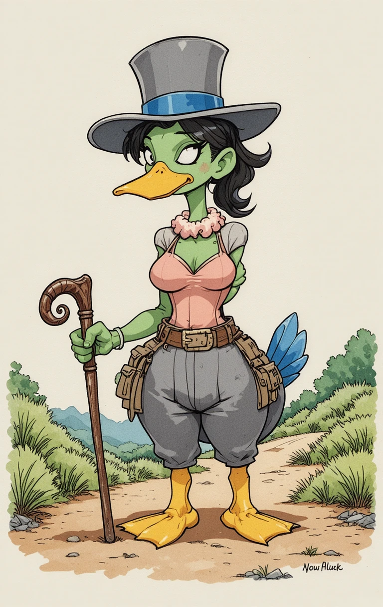Comic style female adventurer with whip in dynamic pose