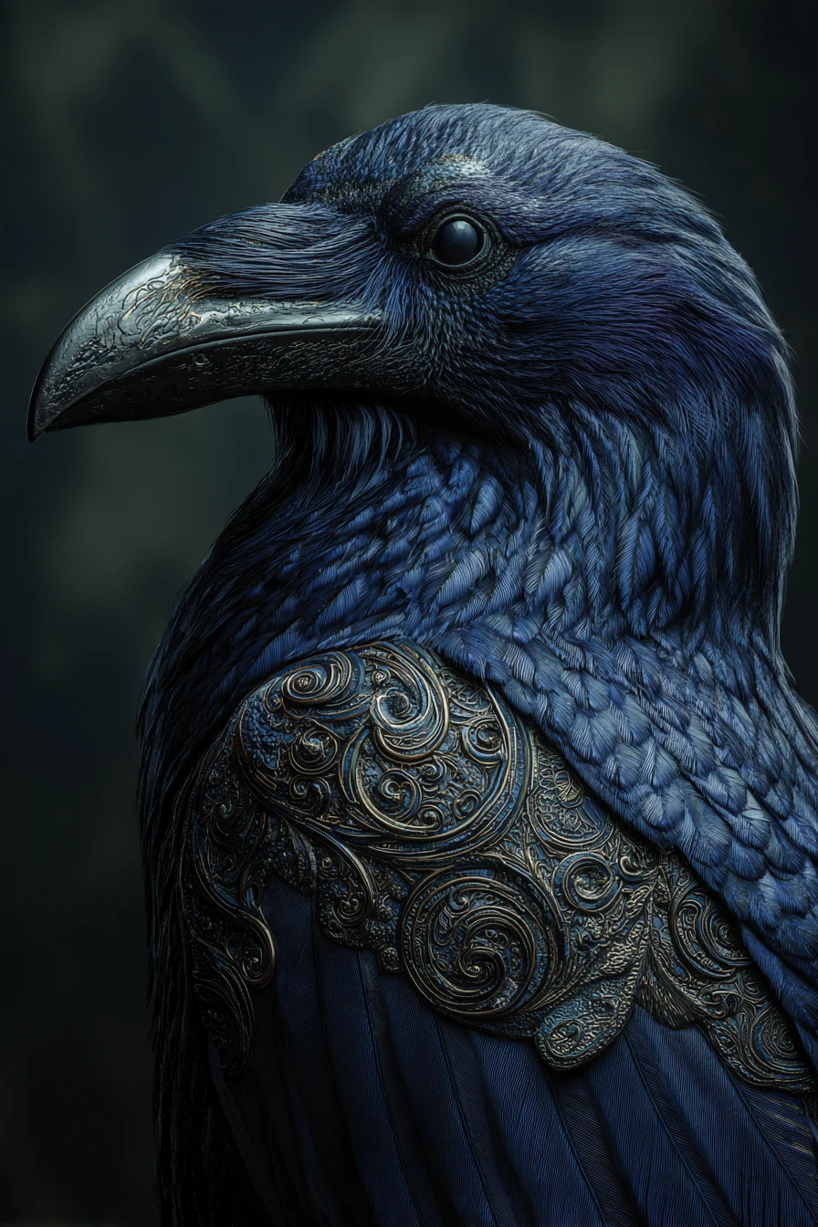 Corvo majestoso mergulhando em um céu de fantasia sombria