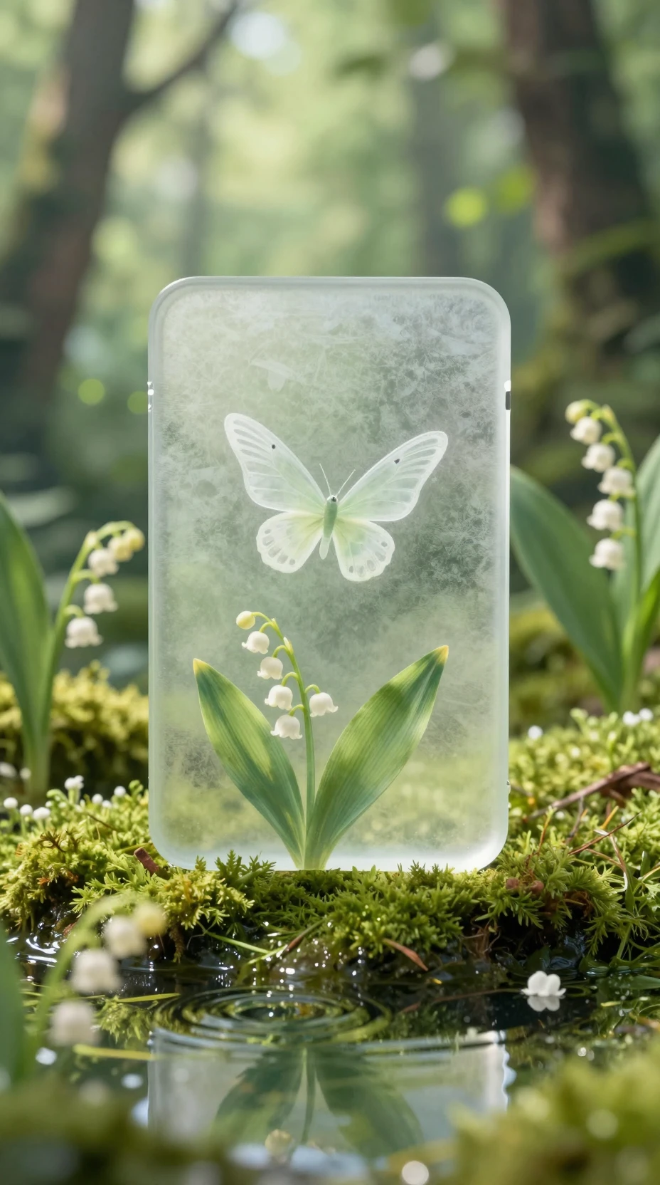 Fada transparente voando em uma floresta verdejante