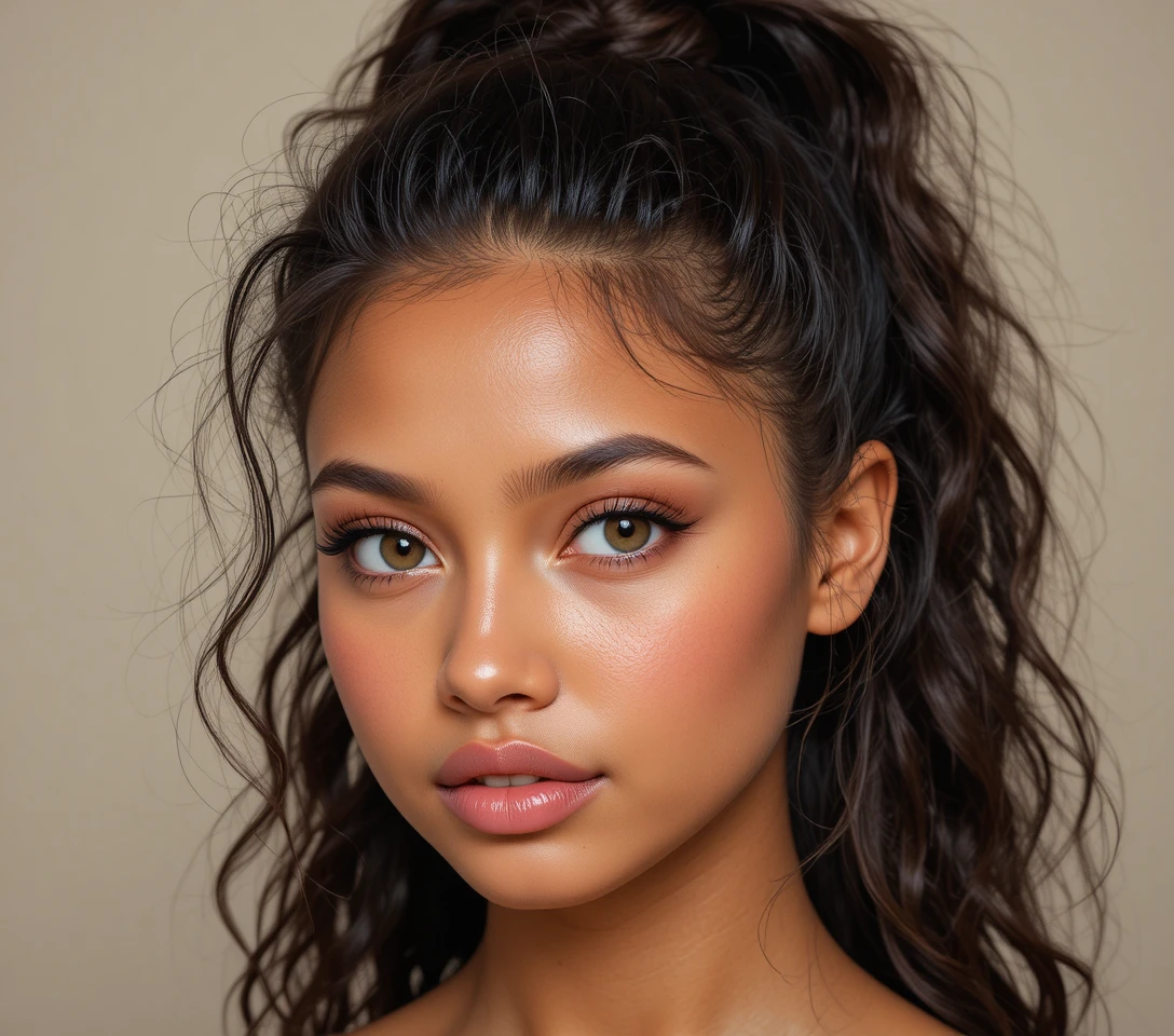 Young woman close up portrait with green eyes and curls