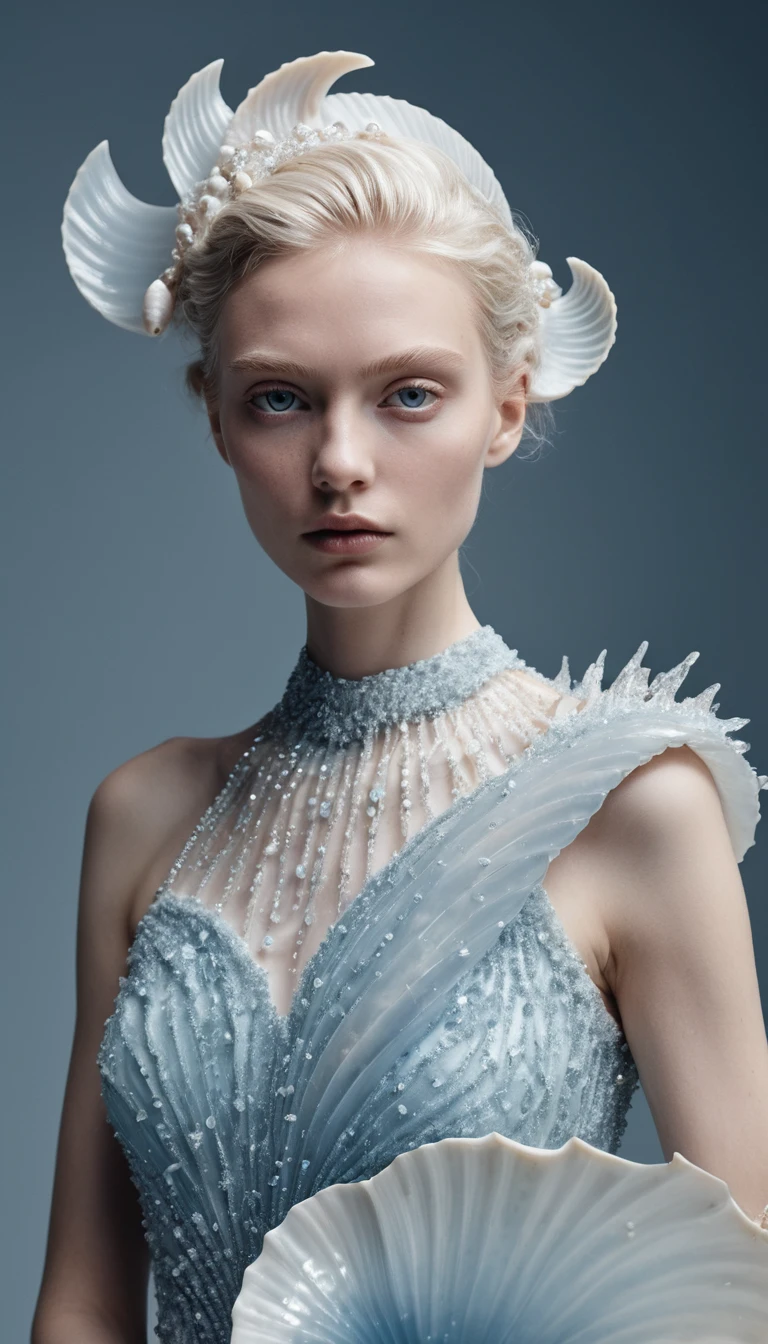 Ethereal woman as frozen dessert muse in studio portrait