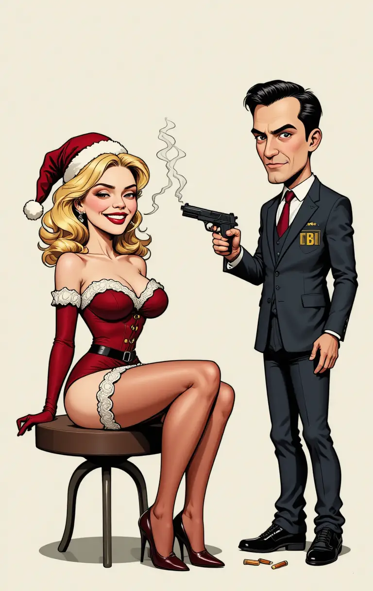 Pin-up-Frau in roter Dessous auf einem schlichten Hocker