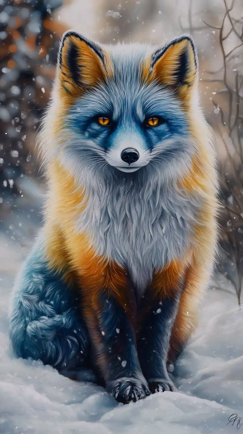 Peinture fantastique d’un renard arctique au pelage coloré dans la neige