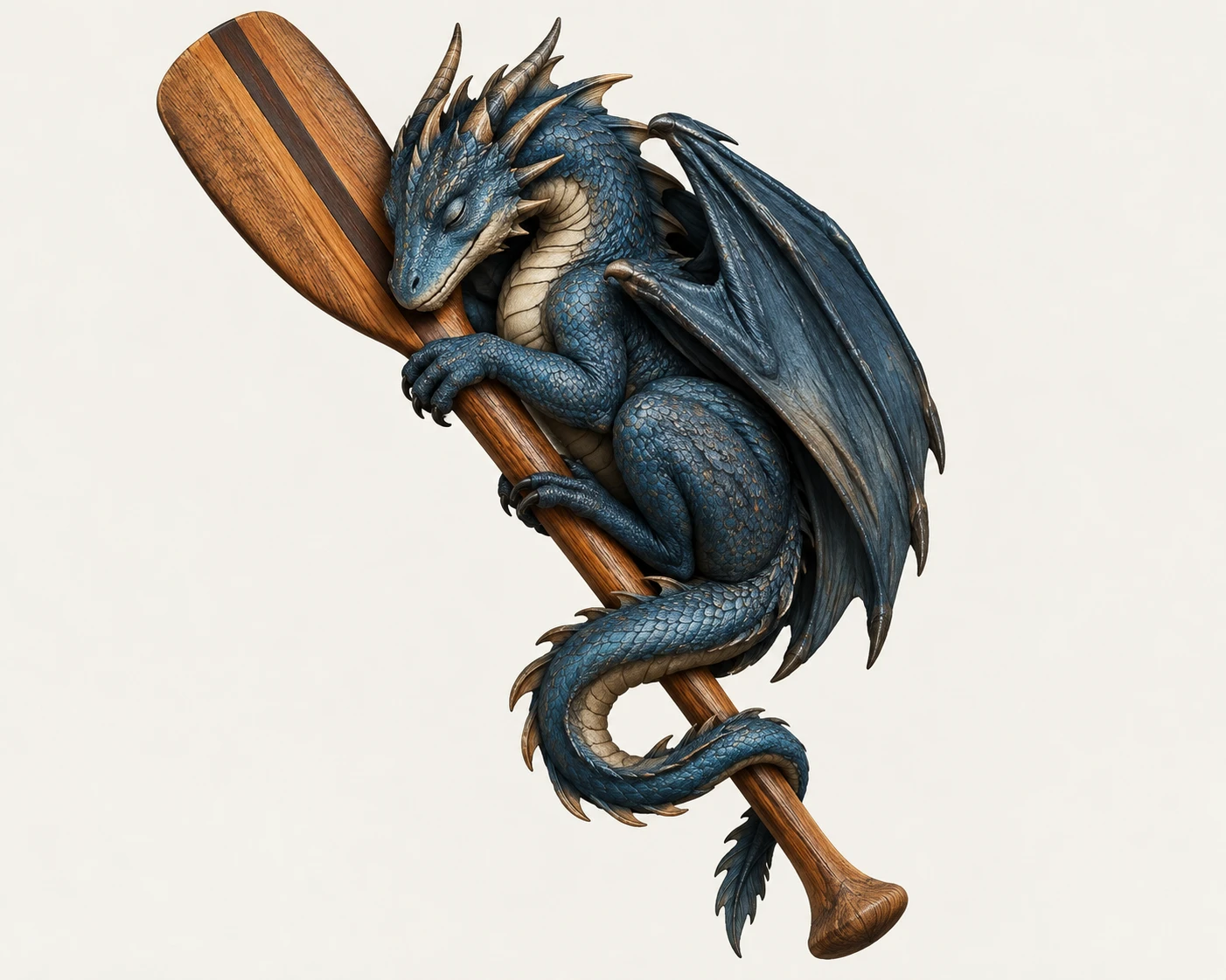 Pequeno dragão enrolado confortavelmente em um único remo