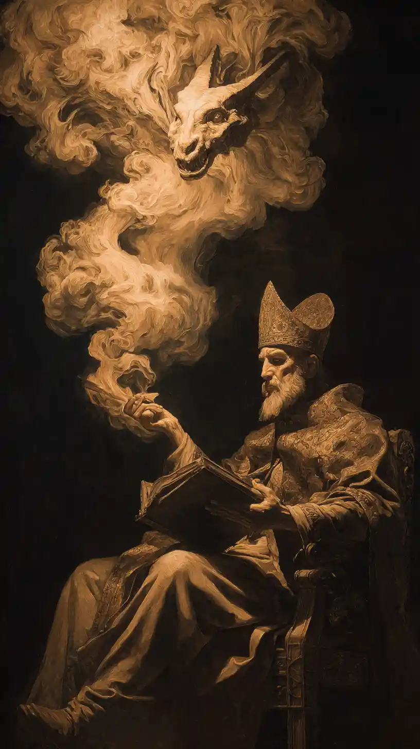 Baroque dark fantasy witch in candlelit gothic scene