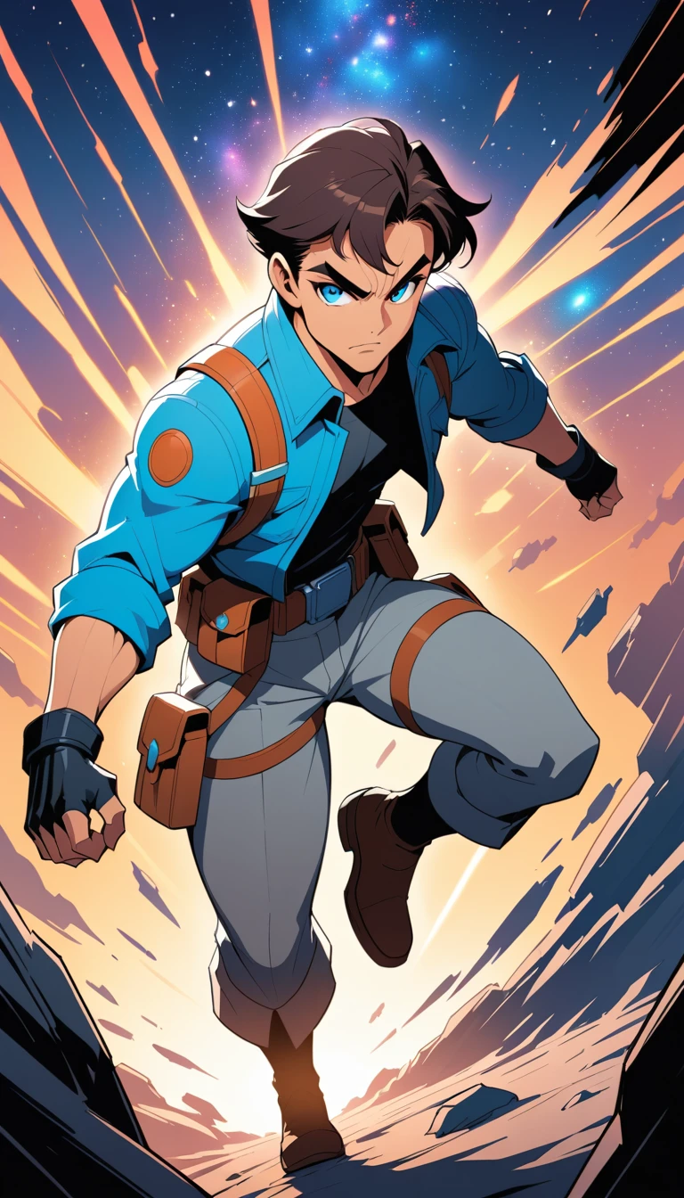 Rugged space hero in cinematic comic book style