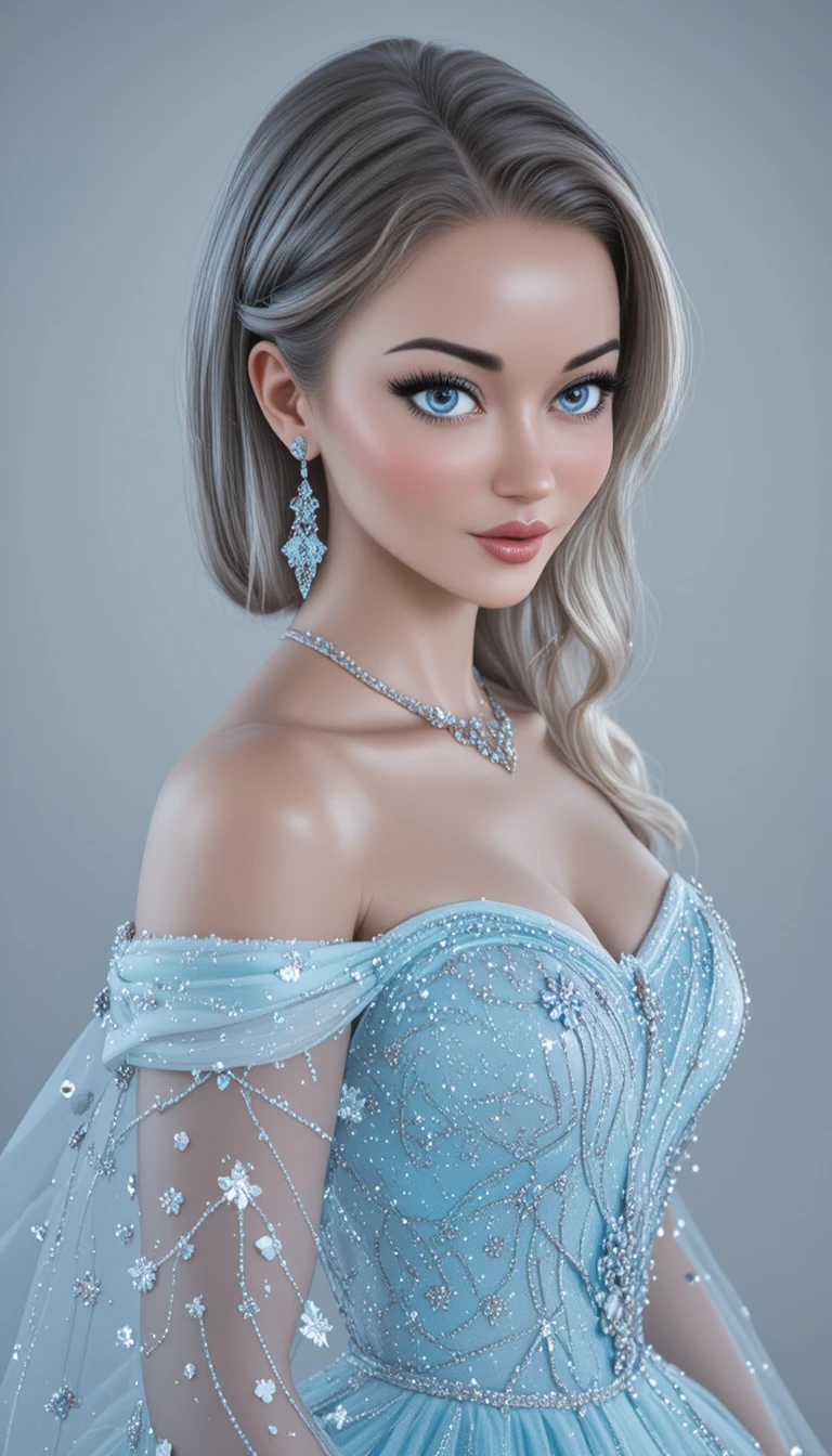 Elegant ice blue princess portrait in shimmering gown