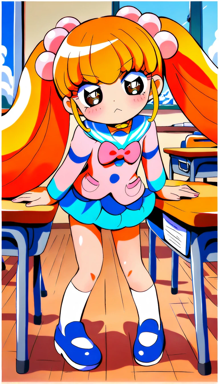 Estudante de anime jogando jogo da velha na sala de aula