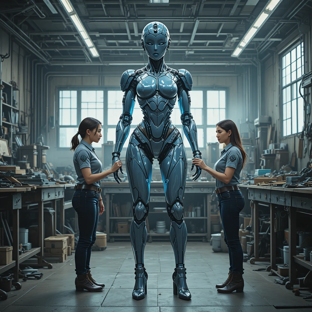 Engenheiras constroem uma giganta cyberpunk em sua oficina