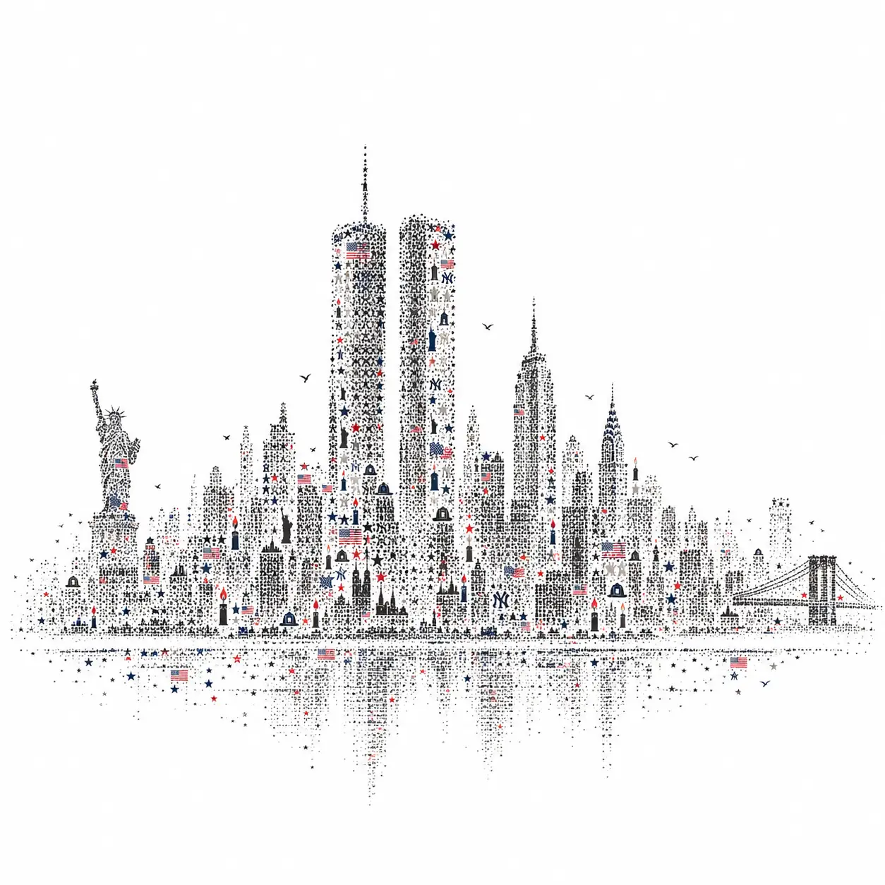 Minimalistische Manhattan-Skyline aus symbolischem Pointillismus