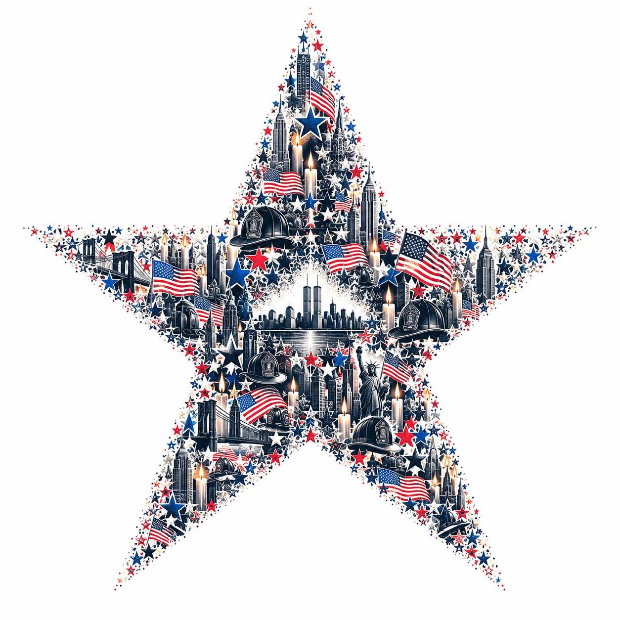 Gigantischer amerikanischer Stern aus winzigen symbolischen Zeichen