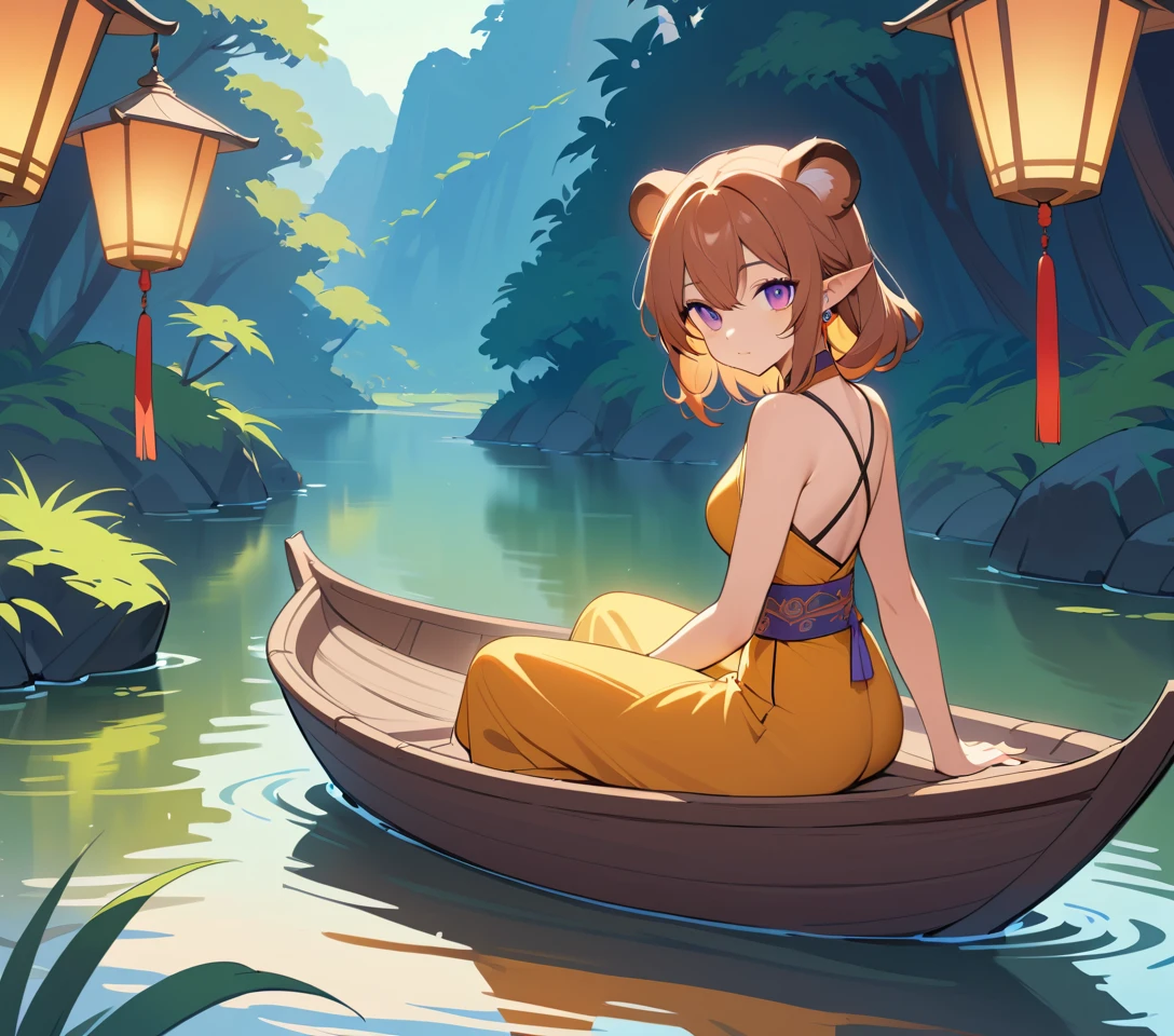 Donna tigre mistica in ao dai su un fiume dorato