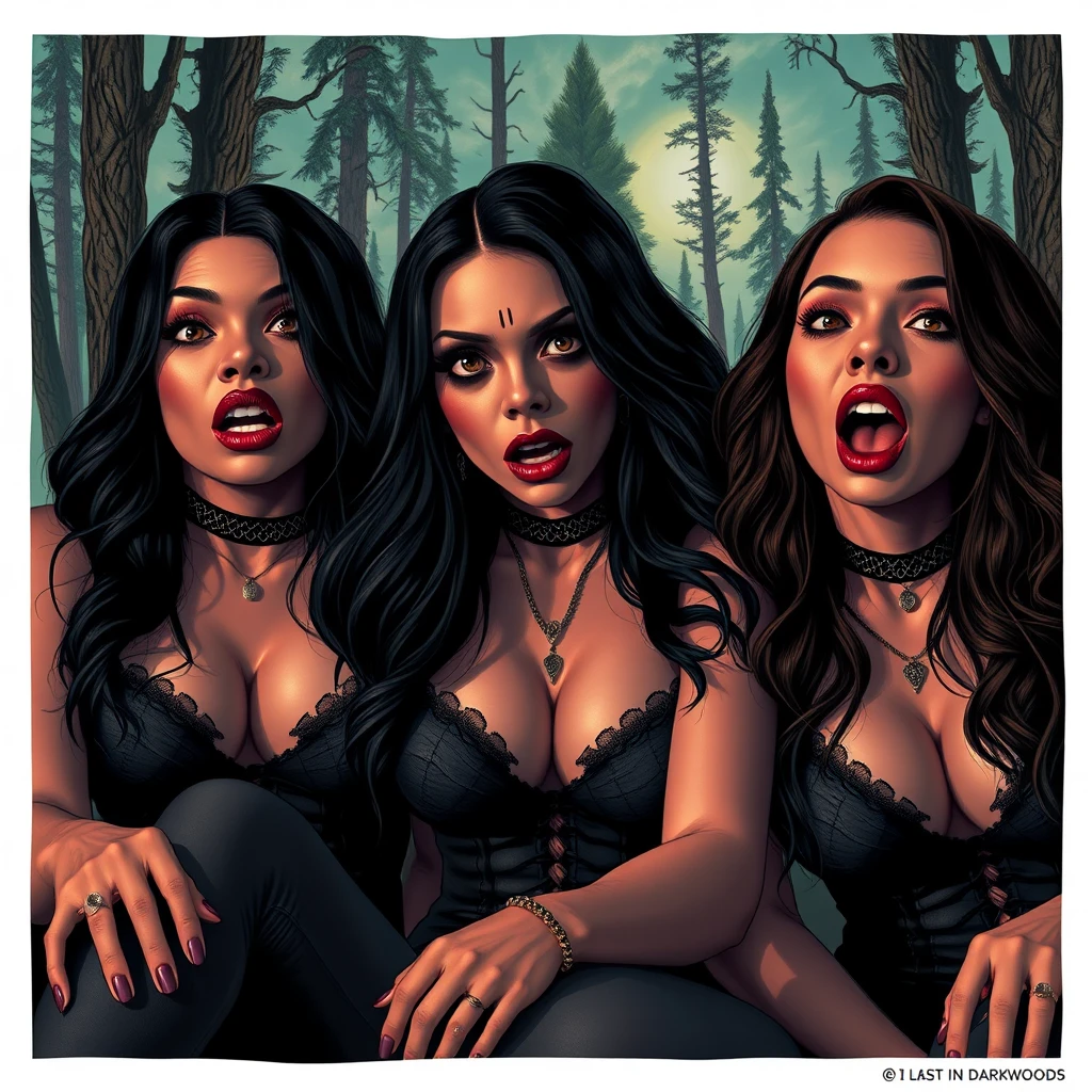 Mulheres de humor sombrio em uma paisagem utópica surreal
