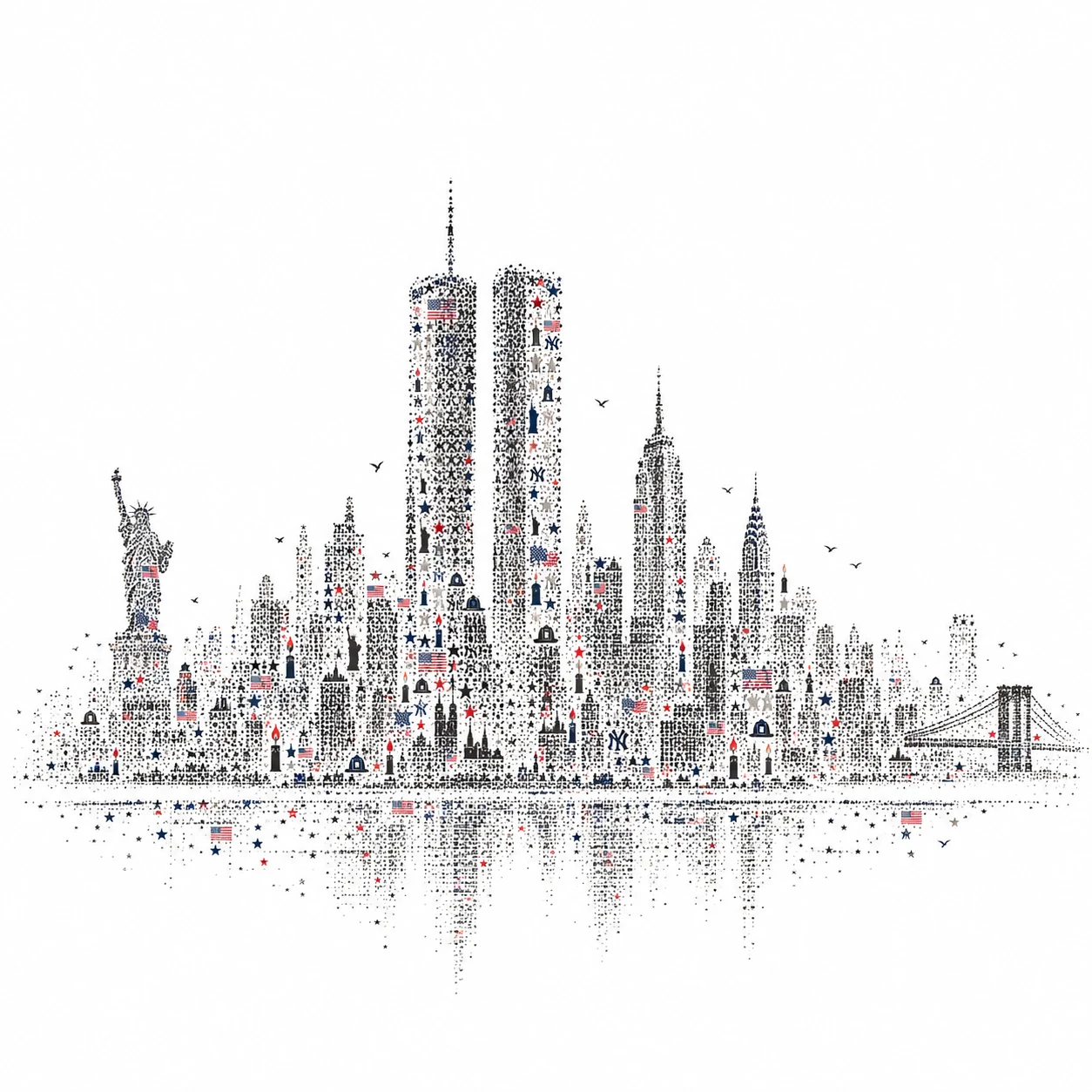 Horizonte minimalista de Manhattan criado com pontilhismo simbólico
