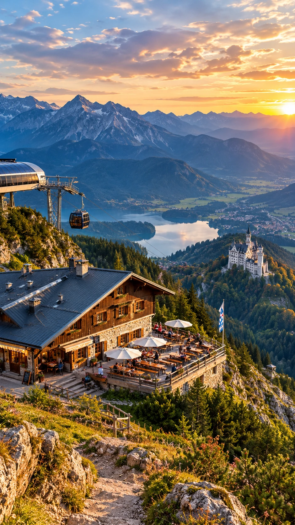Mountain hut overlooking dramatic German alpine landscape