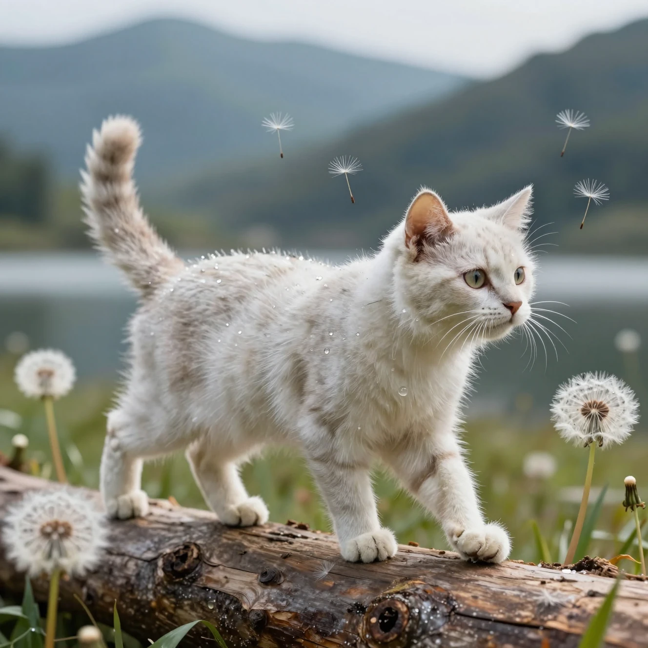 Nahaufnahme einer Fantasie-Katze aus Pusteblumensamen