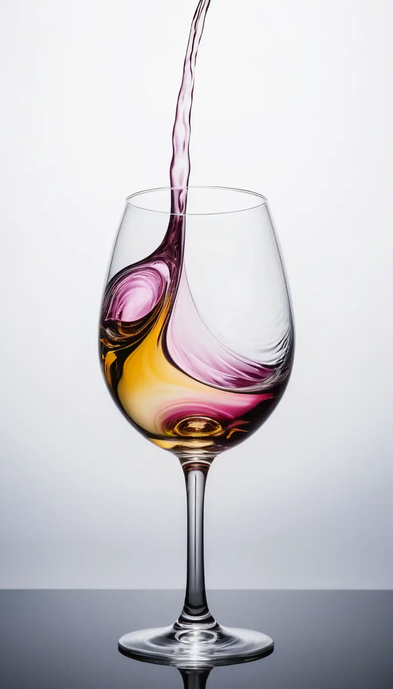Copa de vino con ondas líquidas en tonos pastel en movimiento abstracto