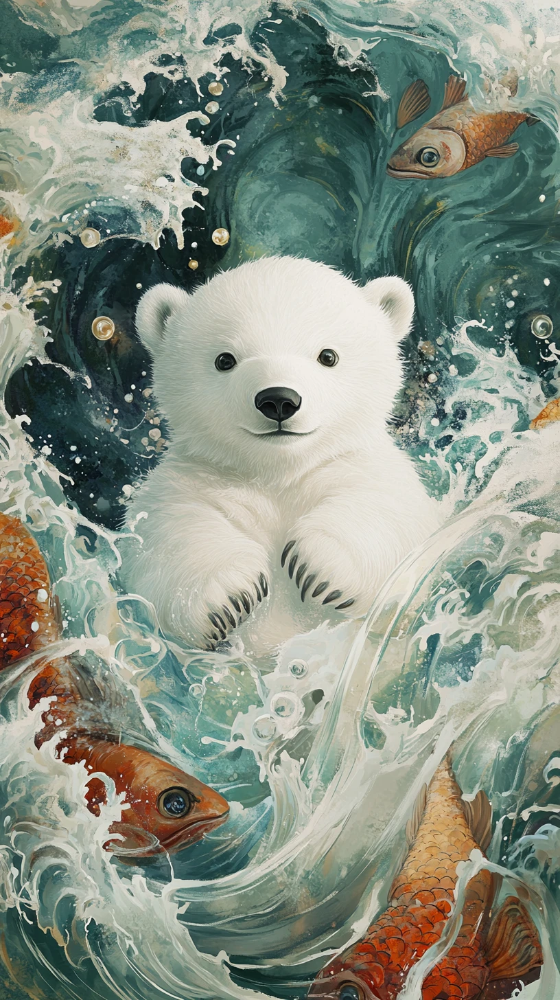 Filhote de urso‑polar fofo de hanfu praticando artes marciais