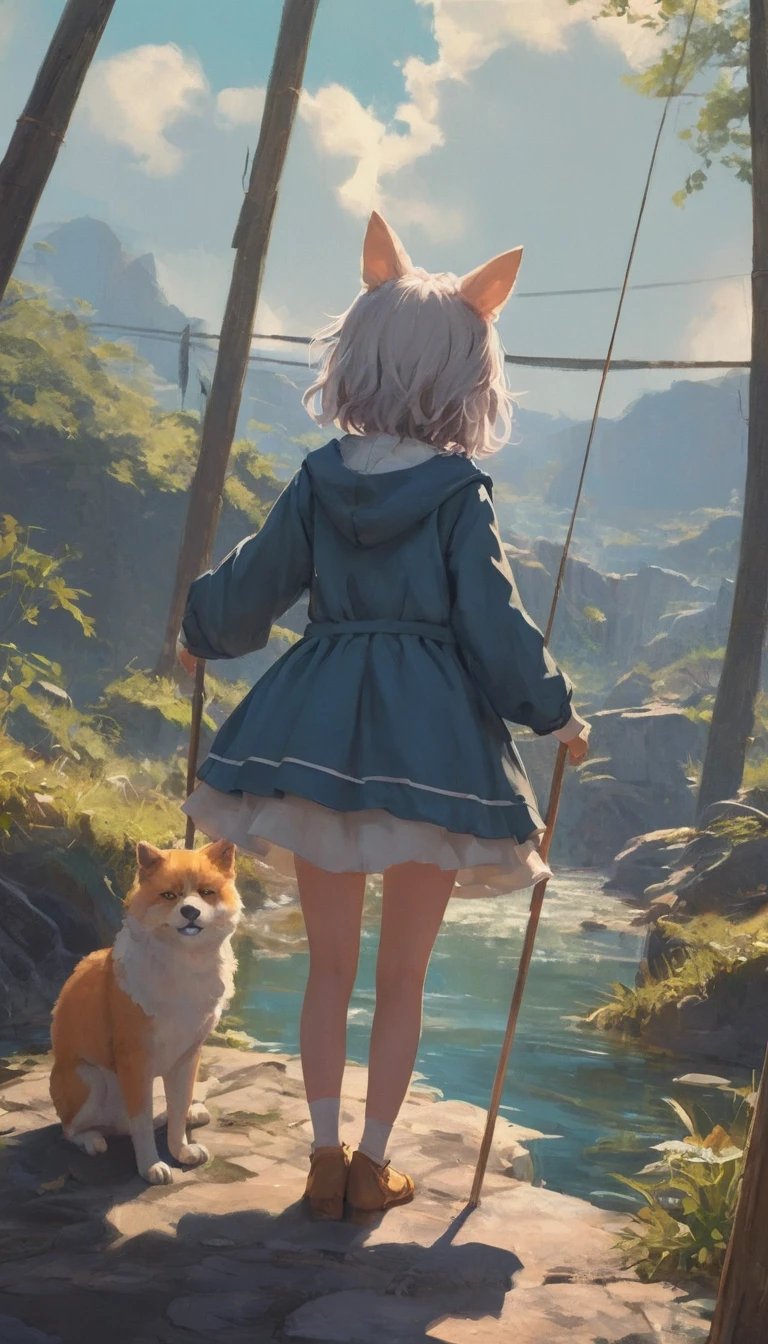 Verspielte Anime-Katze in einem fantasievollen Tierkostüm-Gemälde