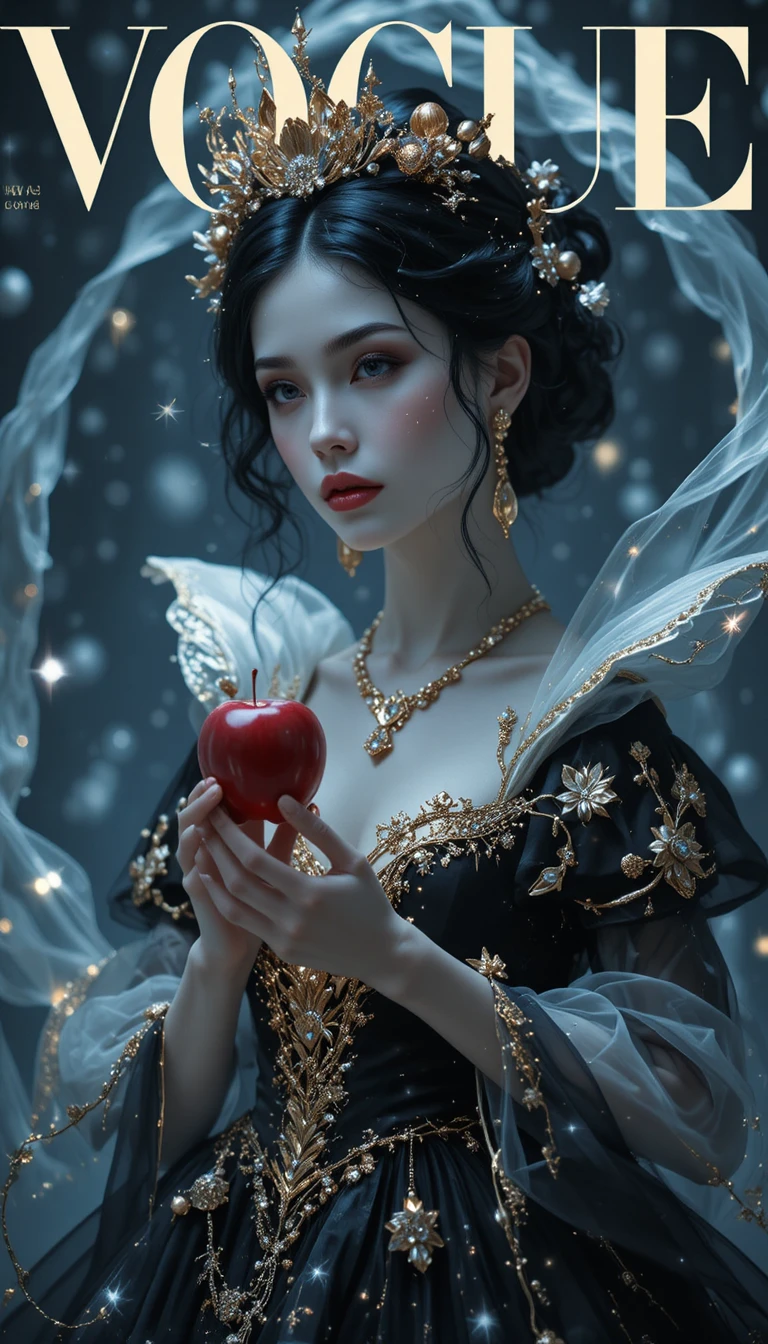 Musa fashion inspirada na Branca de Neve em close de alta-costura