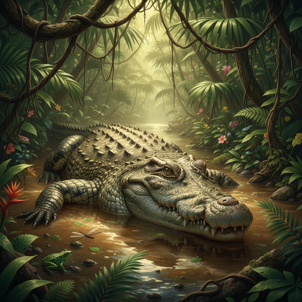Coccodrillo marino in un torbido fiume di giungla tropicale
