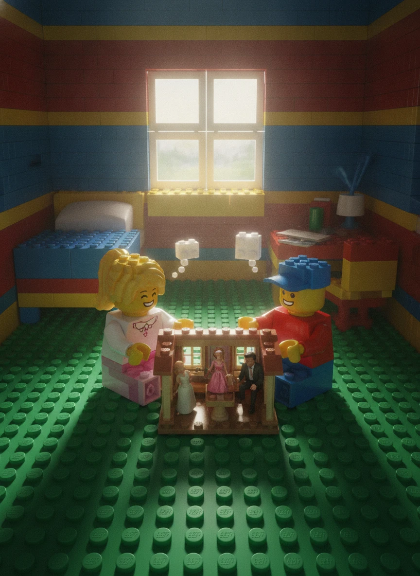 Enfants Lego jouant avec des figurines miniatures d’êtres humains réels