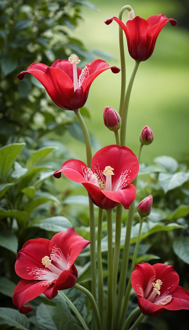 Flores tubulares vermelhas e brancas em um único caule alto de jardim