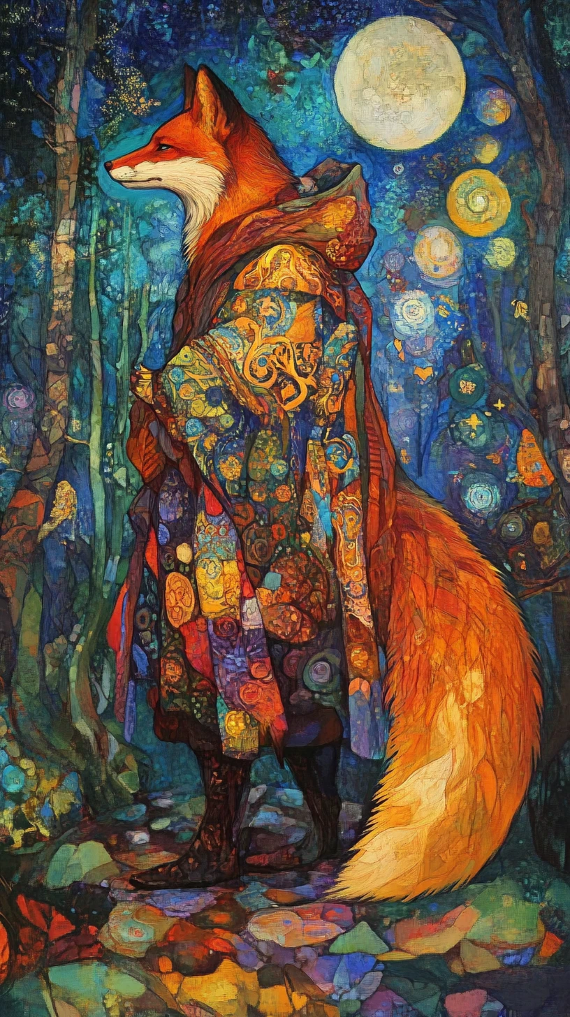 Raposa folclórica russa pintada em estilo de arte folclórica luminosa