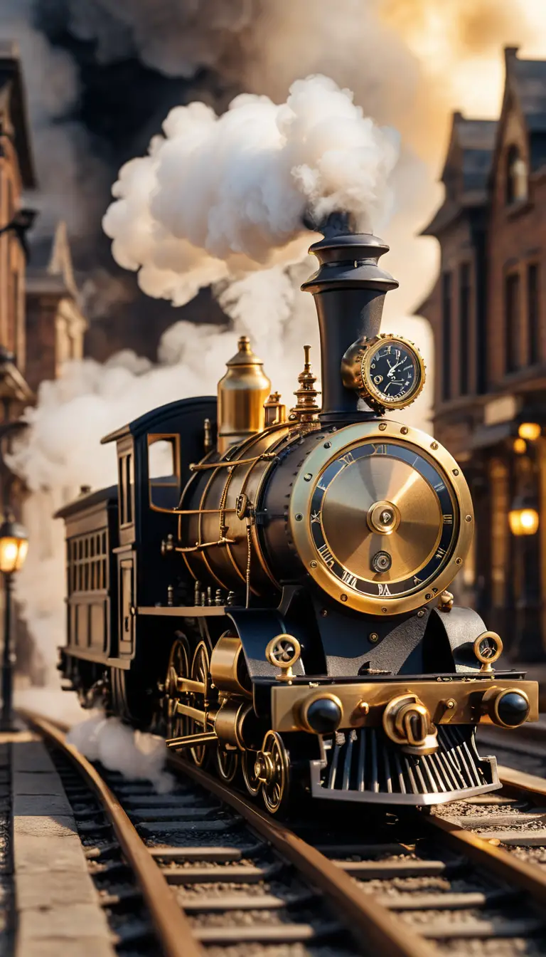Treno a Vapore in Miniatura Dentro di un Orologio da Tasca in Ottone Aperto