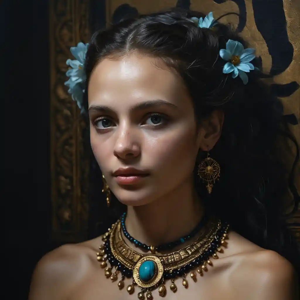 Dark blue goddess portrait in dramatic low key lighting