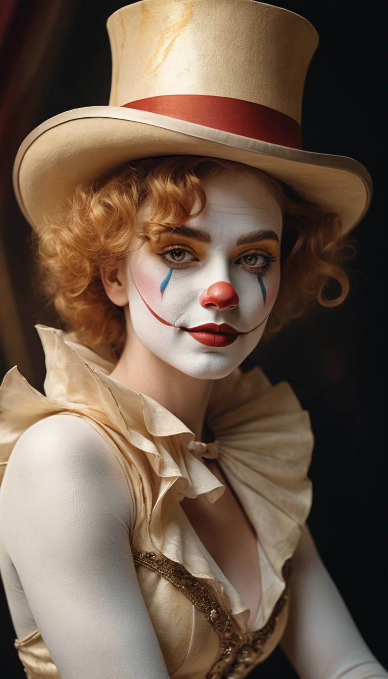 Retrato sensual de palhaça em aquarela suave de circo