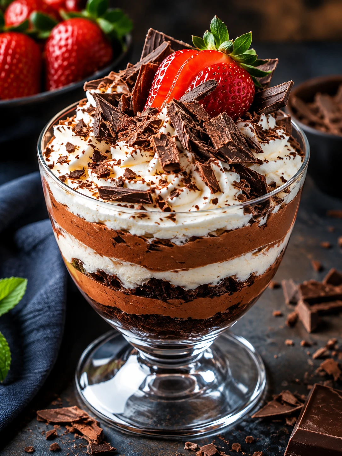 Close-up de sobremesa coberta com chocolate em raspas em cores vibrantes