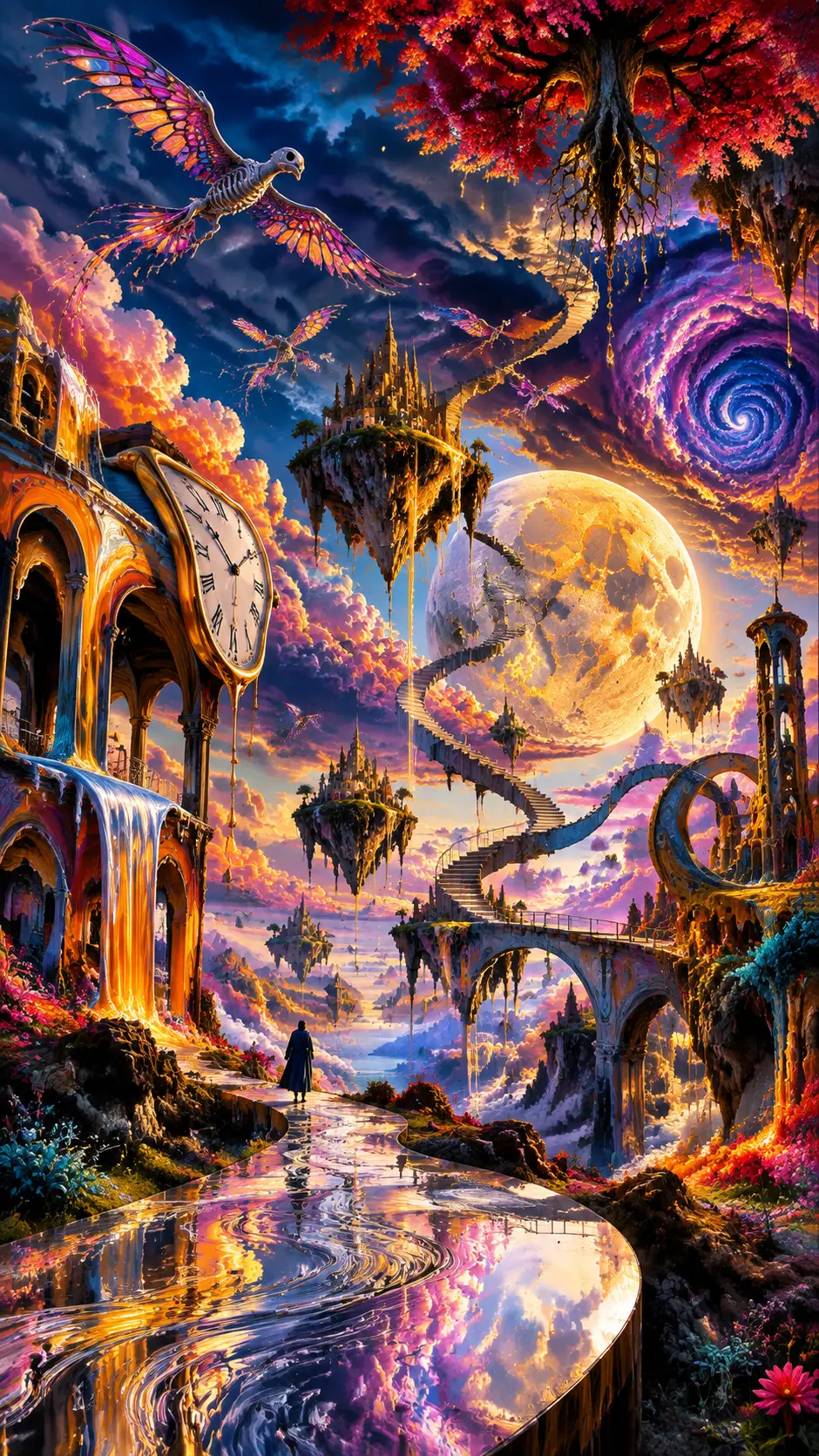 Surreal stormy sky over a vivid otherworldly landscape