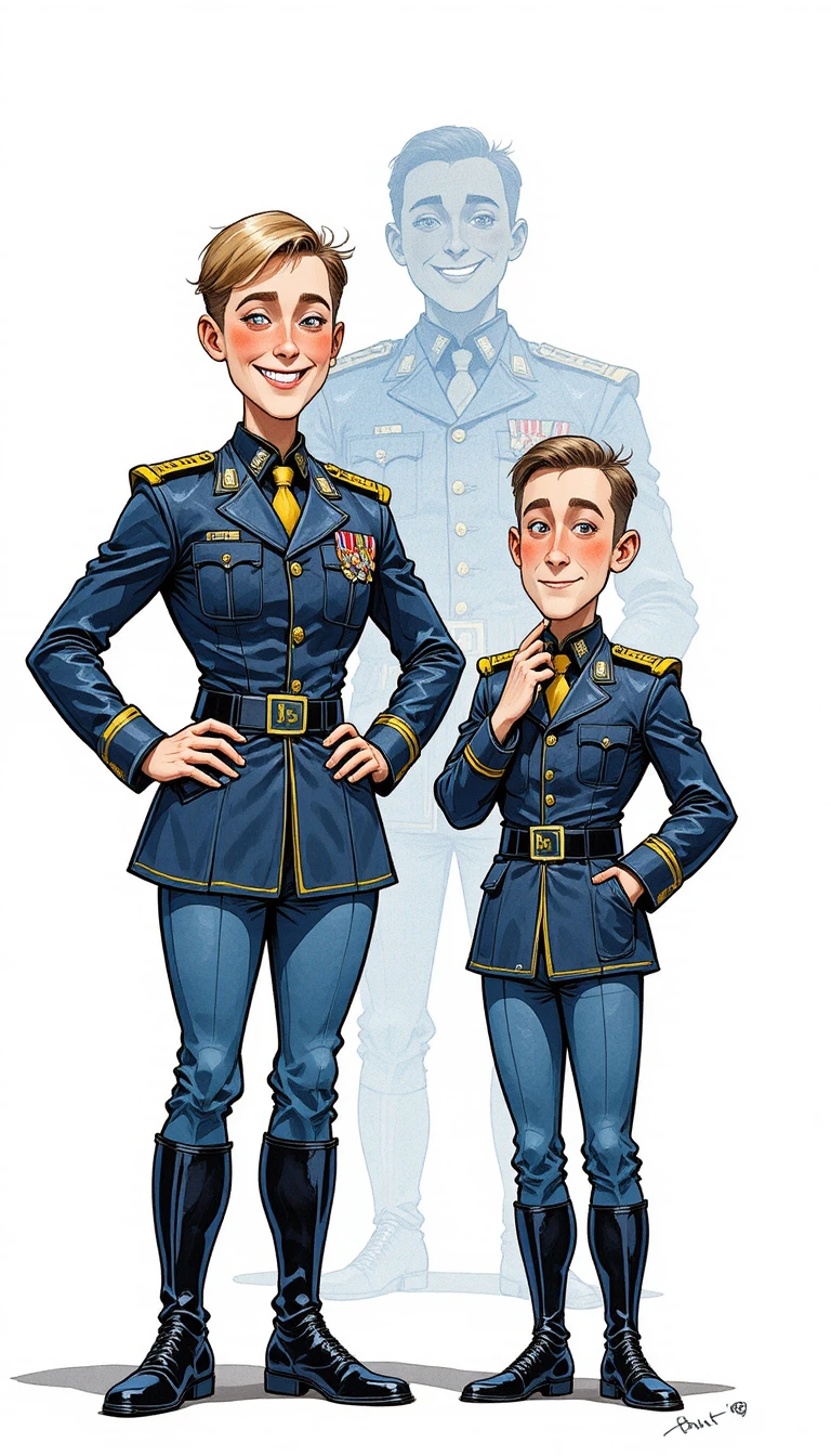 Zwei Cartoon-Soldaten in blauen Uniformen auf weißem Hintergrund