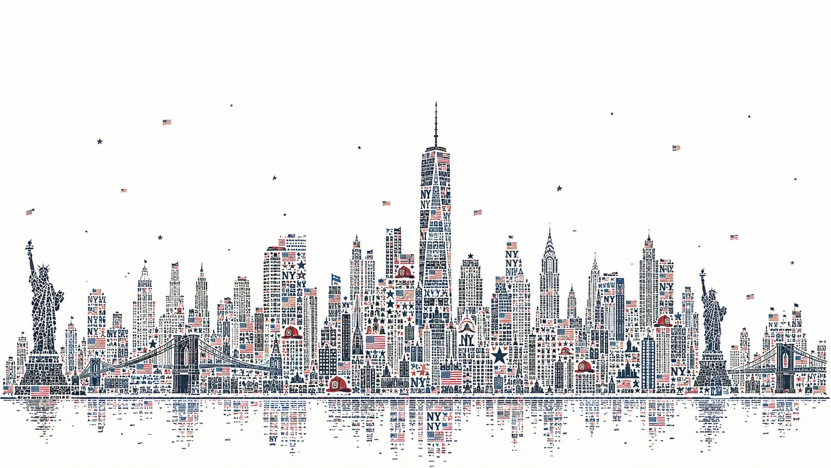 Minimalistische Manhattan-Skyline aus winzigen symbolischen Details