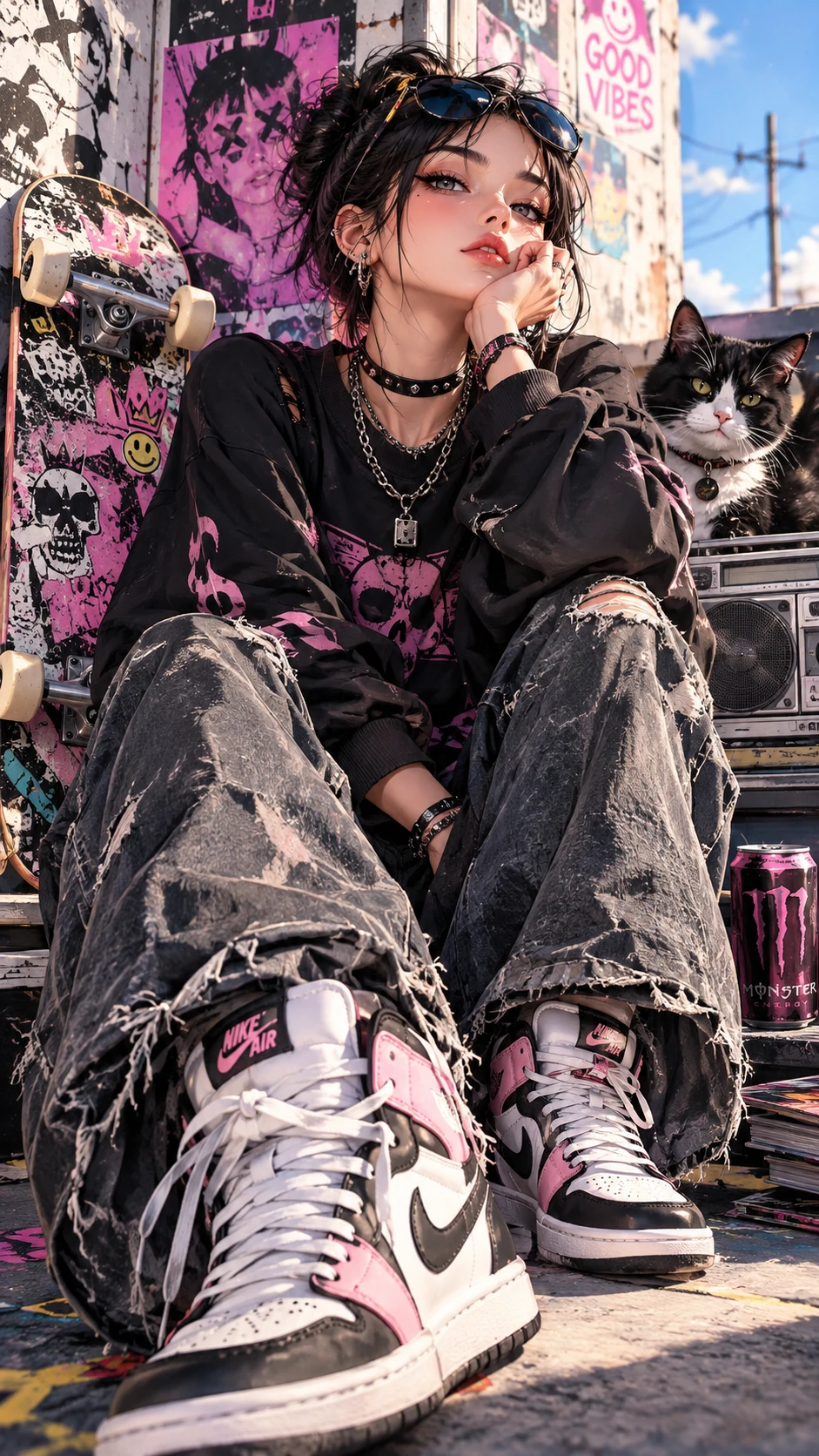 Sneaker anime dallo stile punk grunge e colori pastello vibranti
