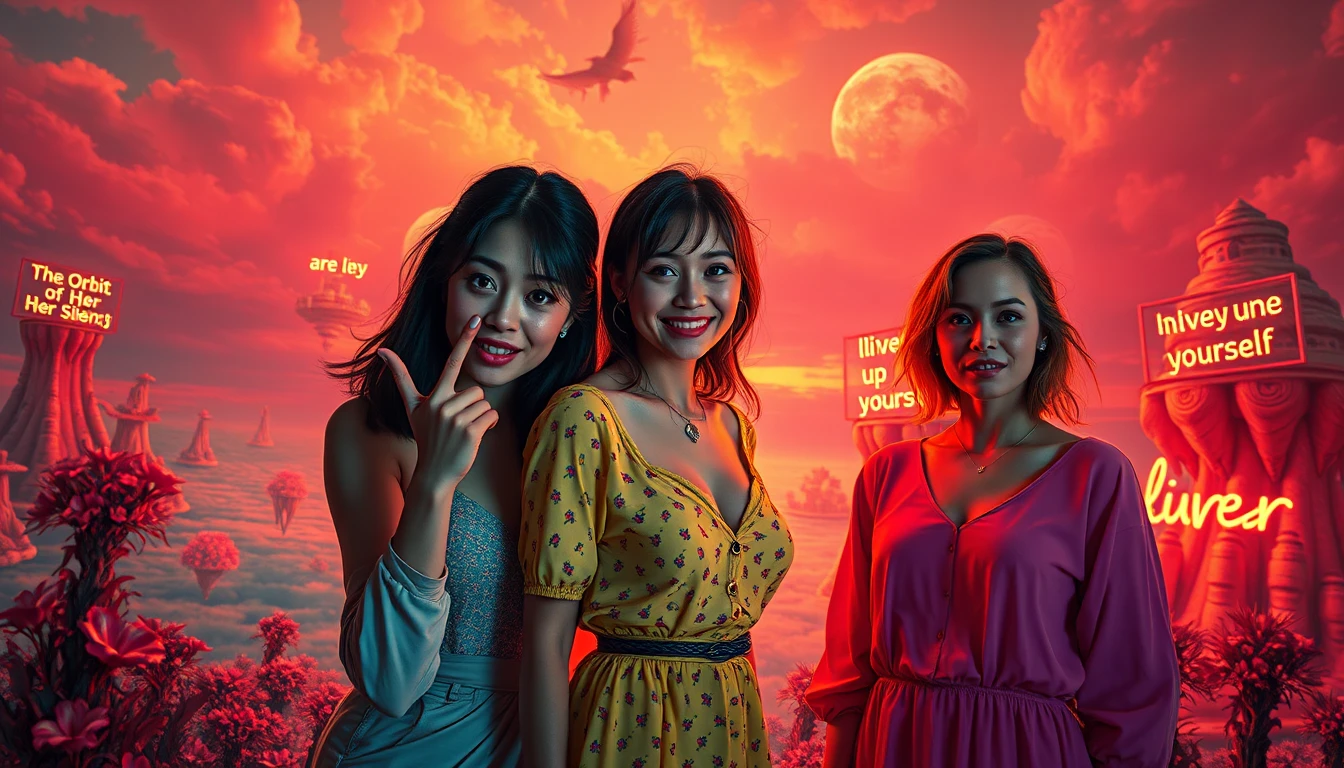 Três atrizes em um sonho surreal em estilo cômico